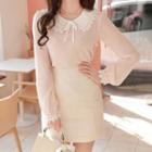 Crochet-trim Sheer-sleeve Blouse With Brooch