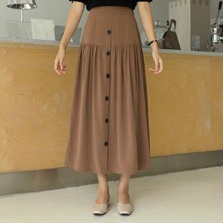 Button-detail Ruffled Skirt