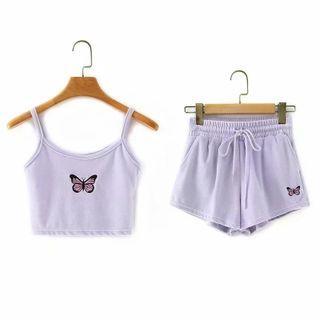 Butterfly Embroidered Camisole Top / Sweatshorts