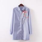 Embroidered Long Sleeve Shirt Stripe - Blue - S
