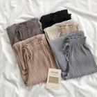 Plain High-waist Rib-knit Lace-up Pants