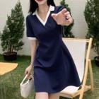 Short-sleeve Ringer A-line Polo Dress (various Designs)