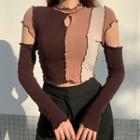 Long-sleeve Cutout Paneled T-shirt