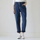 Band-waist Napped Harem Jeans Blue - One Size