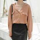 Notch Lapel Double-breasted Blouse