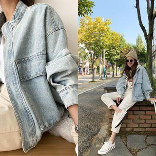 High-neck Over-fit Denim Jacket