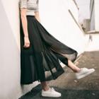 A-line Asymmetric Chiffon Midi Skirt Black - One Size