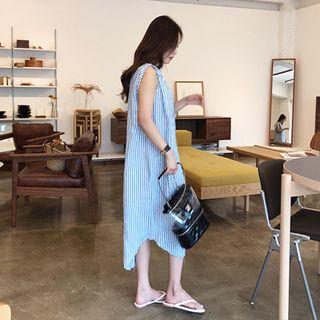 Twist-trim Linen Blend Stripe Dress