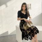 Set: Sweetheart Knit Top + Crochet Lace Skirt Black - One Size
