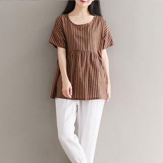 Short-sleeve Stripe Panel Top