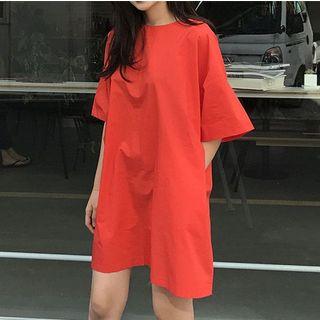 Elbow-sleeve A-line Mini T-shirt Dress