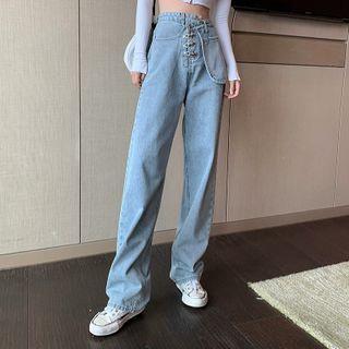 Asymmetric High-waist Wide-leg Jeans