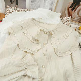 Ruffle-trim Dual-collar Loose Shirt