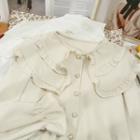 Ruffle-trim Dual-collar Loose Shirt