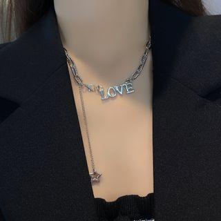 Love Lettering Pendant Alloy Choker Silver - One Size