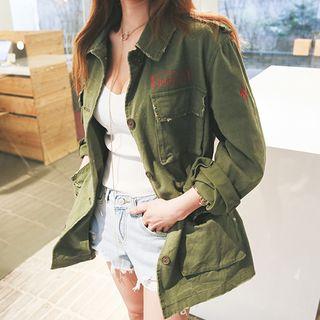 Lettering Studded Distressed Safari Jacket