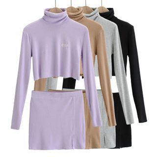 Set: Turtleneck Knit Top + Mini Skirt