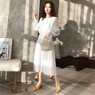 Long-sleeve Ruffle A-line Midi Chiffon Dress