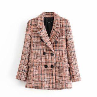 Textured Check Tweed Oversized Blazer