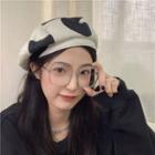 Cow Print Beret Hat Off-white & Black - One Size