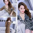 Leopard V-neck Long Sleeve Dress