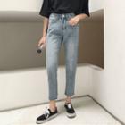 Asymmetric High-waist Cropped Straight-leg Jeans