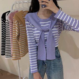 Striped Shawl Panel Knit Top