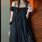 Dot Print Off-shoulder Midi Dress Black - One Size