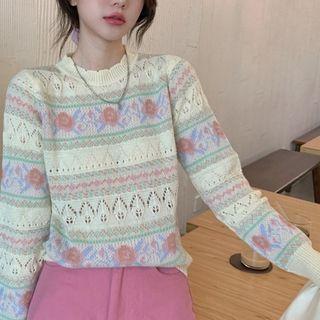 Floral Print Crochet Knit Top