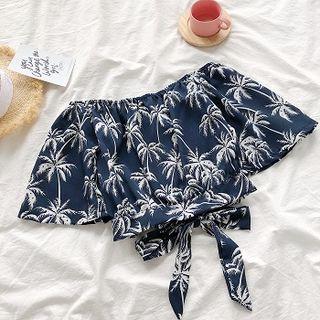 Coconut Print Off-shoulder Short-sleeve Top