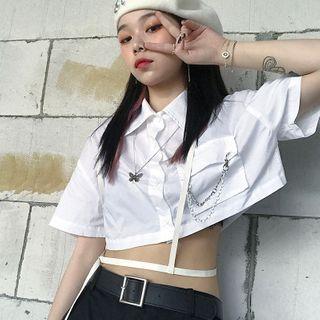 Short-sleeve Chained Cropped Shirt