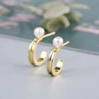 Faux Pearl Sterling Silver Open Hoop Earring 1 Pair - Faux Pearl - Gold - One Size