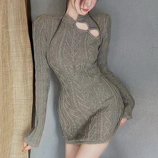 Open-back Knit Mini Qipao Dress