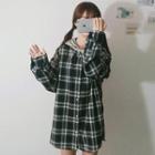 Hooded Plaid Buttoned Coat