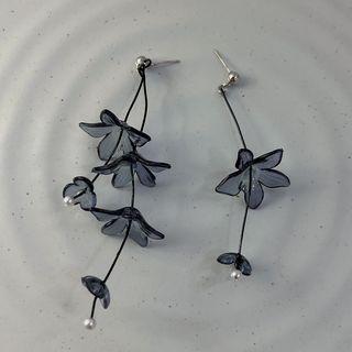 Asymmetrical Flower Drop Earring 1 Pair - Black - One Size