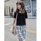 Button Short-sleeve T-shirt Black - One Size