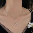 Butterfly Rhinestone Pendant Layered Choker Double Layer Choker - Silver - One Size