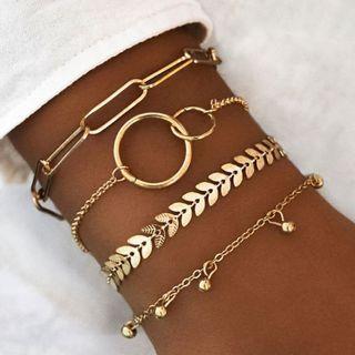 Set Of 4 : Alloy Bracelet (assorted Designs) Ab167 - Gold - One Size