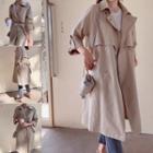Tab-sleeve Flap-front Trench Coat With Sash