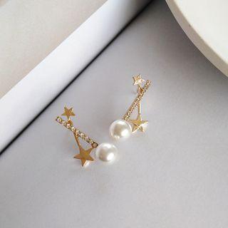 Faux Pearl Rhinestone Earring 1 Pair - S925silver Earrings - One Size