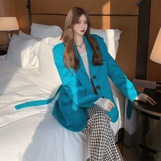 Woolen Single Breasted Coat / Plaid Wide Leg Pants