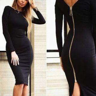 Zip Back Plain Sheath Dress