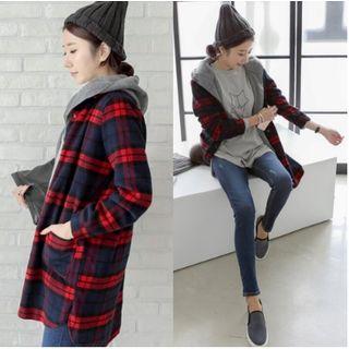 Set: Long Plaid Shirt + Hooded Vest