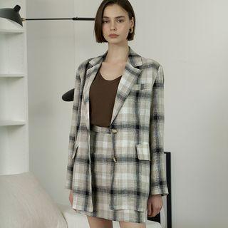 Pocket-side Linen Plaid Miniskirt