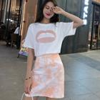 Set: Lips Short-sleeve T-shirt + A-line Skirt