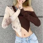 Tie-dyed Panel Long-sleeve Asymmetrical T-shirt