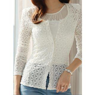 Padded-shoulder Slim Lace Cardigan