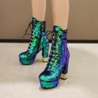 Sequined Lace-up Platform Chunky Heel Short Boots