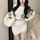 Short-sleeve Knit Top / Arm Sleeves / Mini Skirt