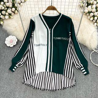 Color Block Pinstripe Zip Cardigan
